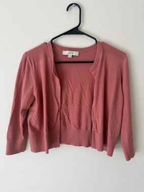 LOFT Cropped Open-Front Women's Spring Cardigan Sweater - Dusty Rose Pink Medium